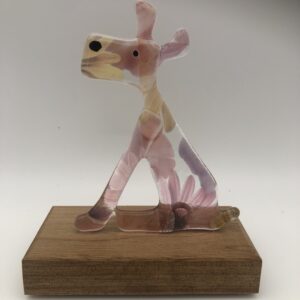 Sitting Dog in Pale Pink Flowers glass