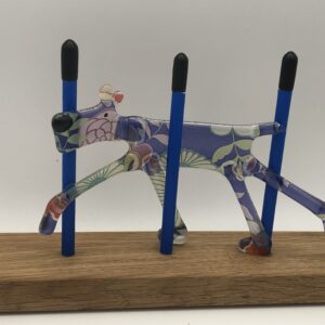 Weaving Dog in “Bold N Blue’ Glass Pattern with Blue Poles