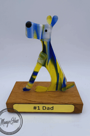 Fathers Day small sitting dog in Blue/Yellow Spirit glass