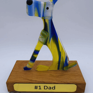 Fathers Day small sitting dog in Blue/Yellow Spirit glass
