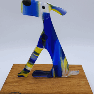 Small sitting dog in Blue/Yellow Spirit glass