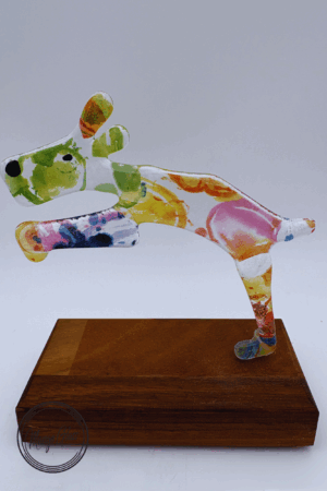 Small jumping dog in Bubbles glass
