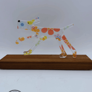 Large running dog in Flower Power glass