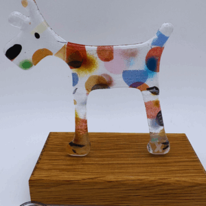 Small standing dog in Multicoloured Spots
