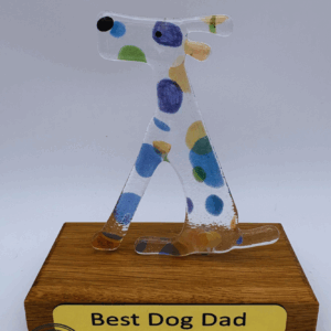 Fathers day small sitting dog in Multicoloured Spots glass