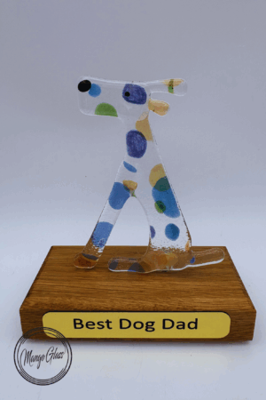 Fathers day small sitting dog in Multicoloured Spots glass
