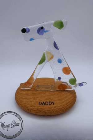 Fathers Day small sitting dog in Multicoloured Spots