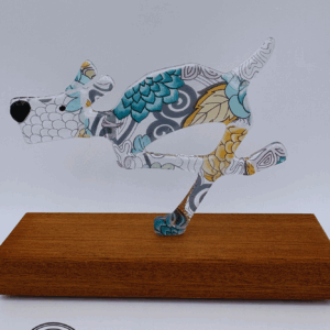 Medium running dog in Teal and Pink glass