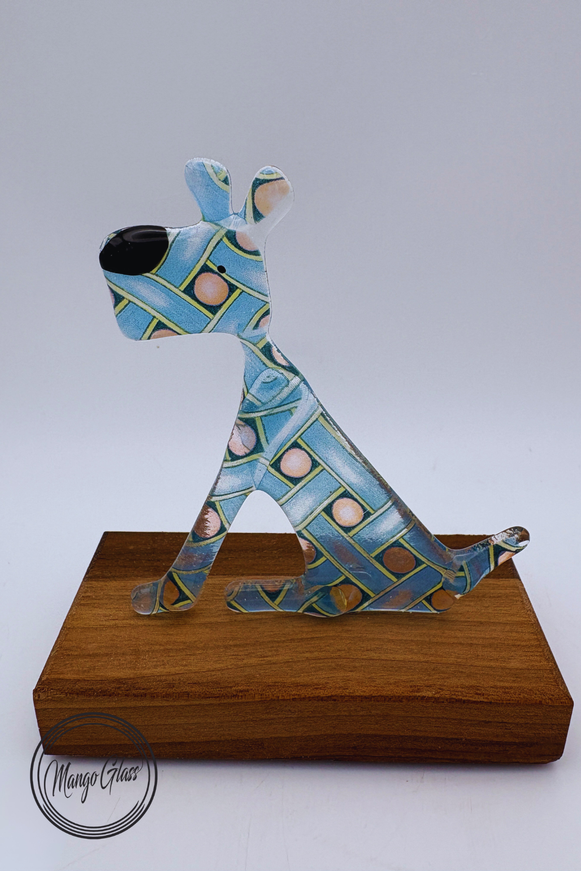 Small Sitting Dog in Wicker Glass